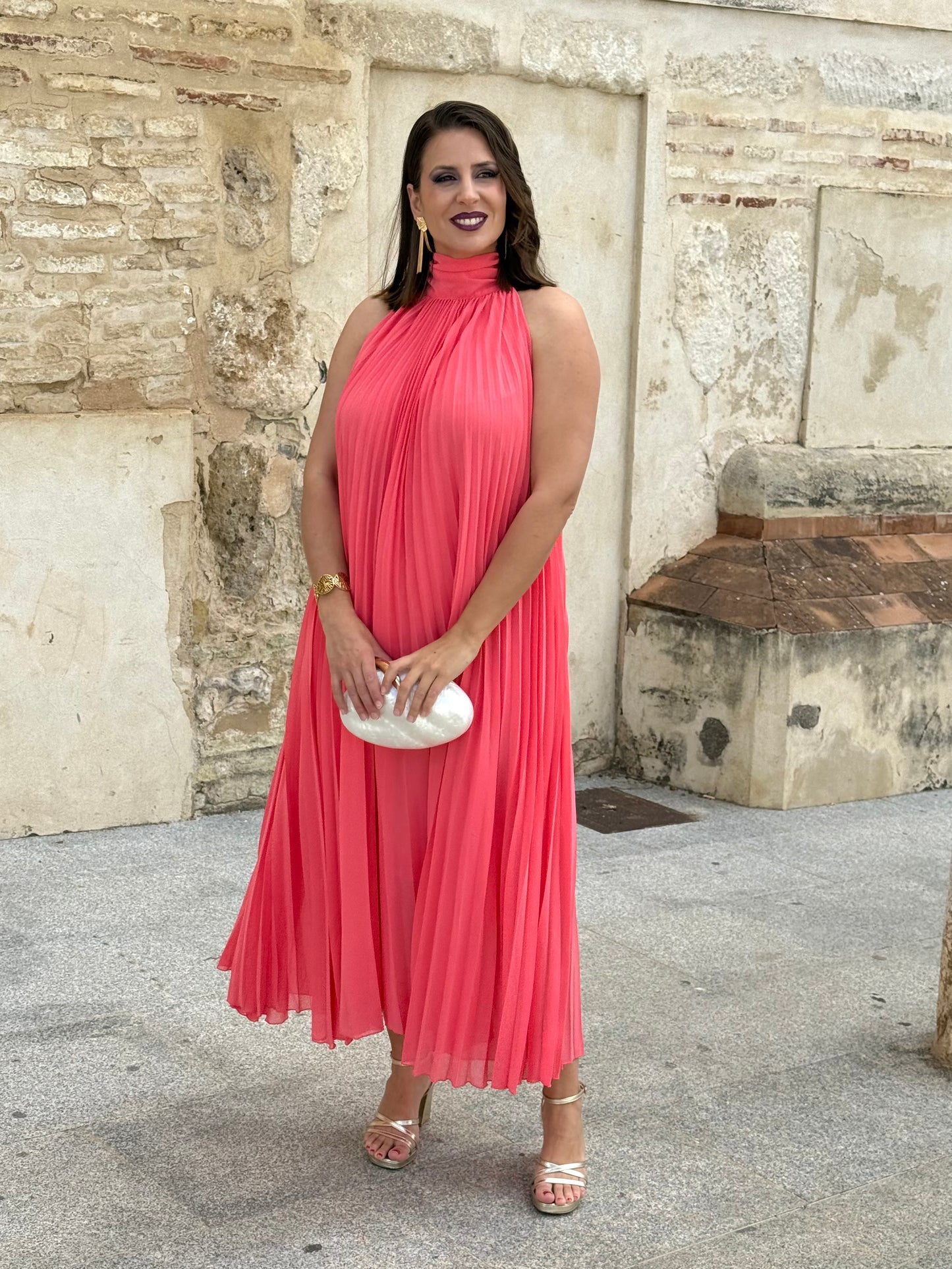 Vestido Grecia Plisado Coral