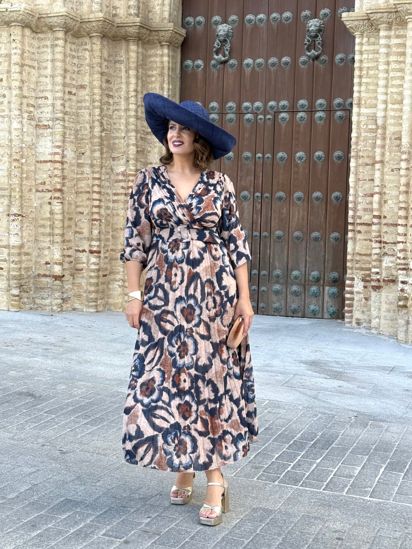 Vestido Azahara Azul/Camel