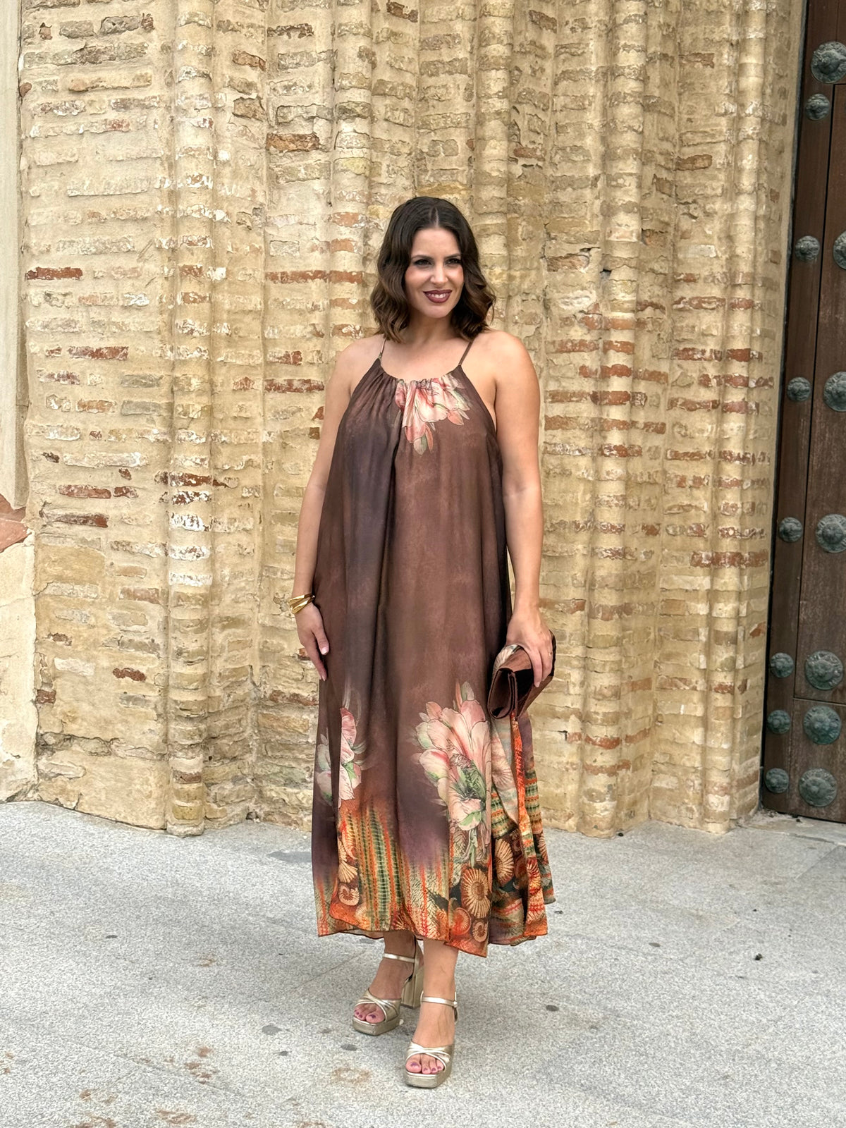 Vestido + Capa Samira Beige/Marrón