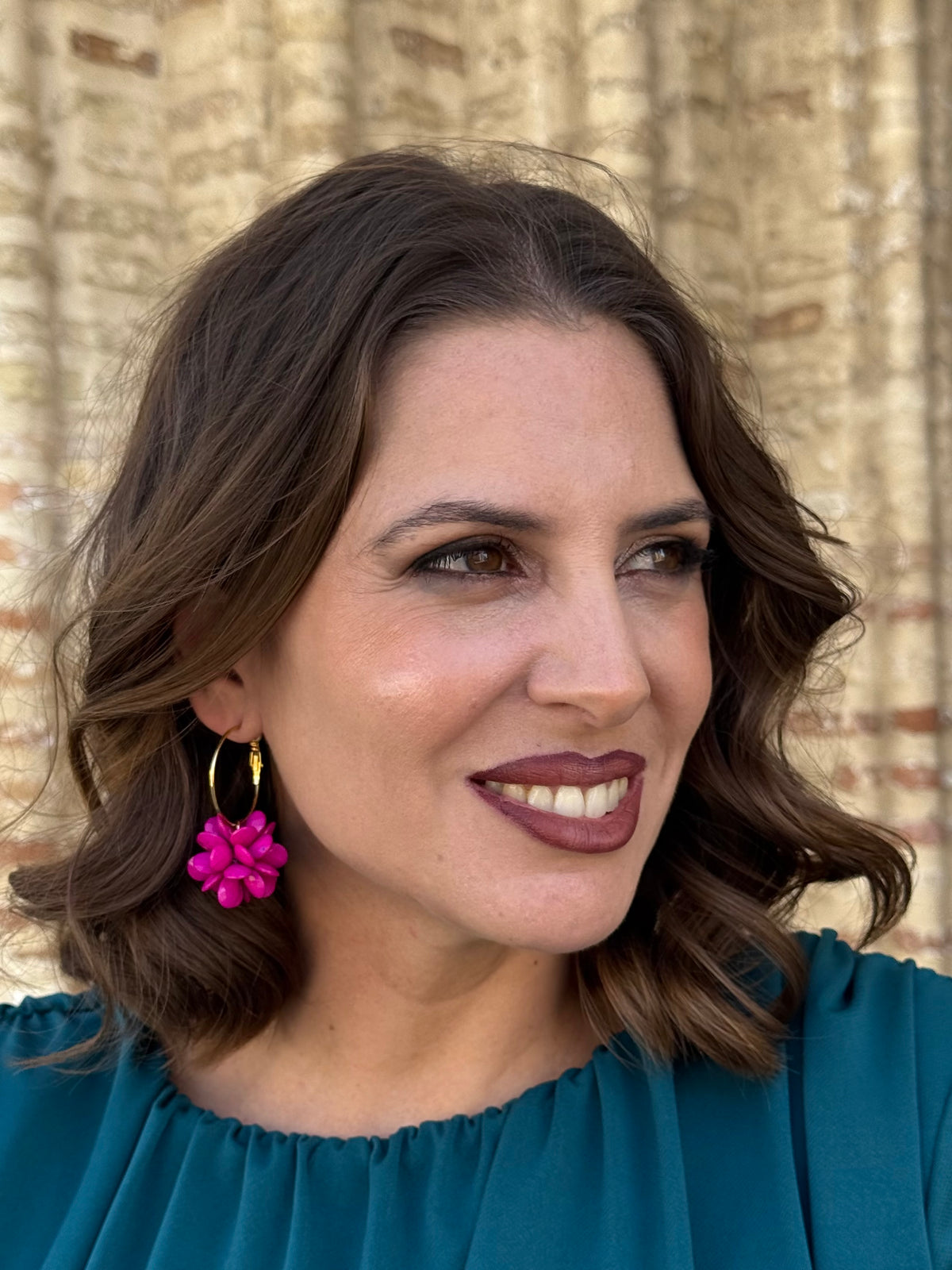 Pendientes Aro Flor Fucsia