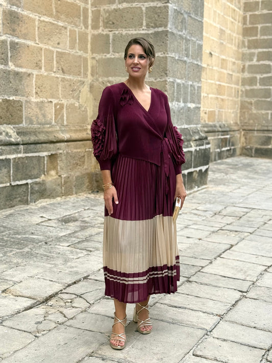 Vestido Adriana Burdeos/Beige