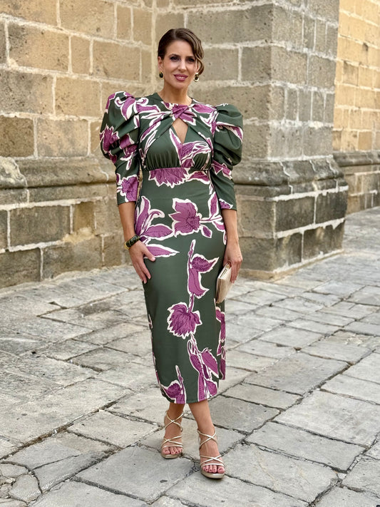 Vestido Estampado Floral Kaki