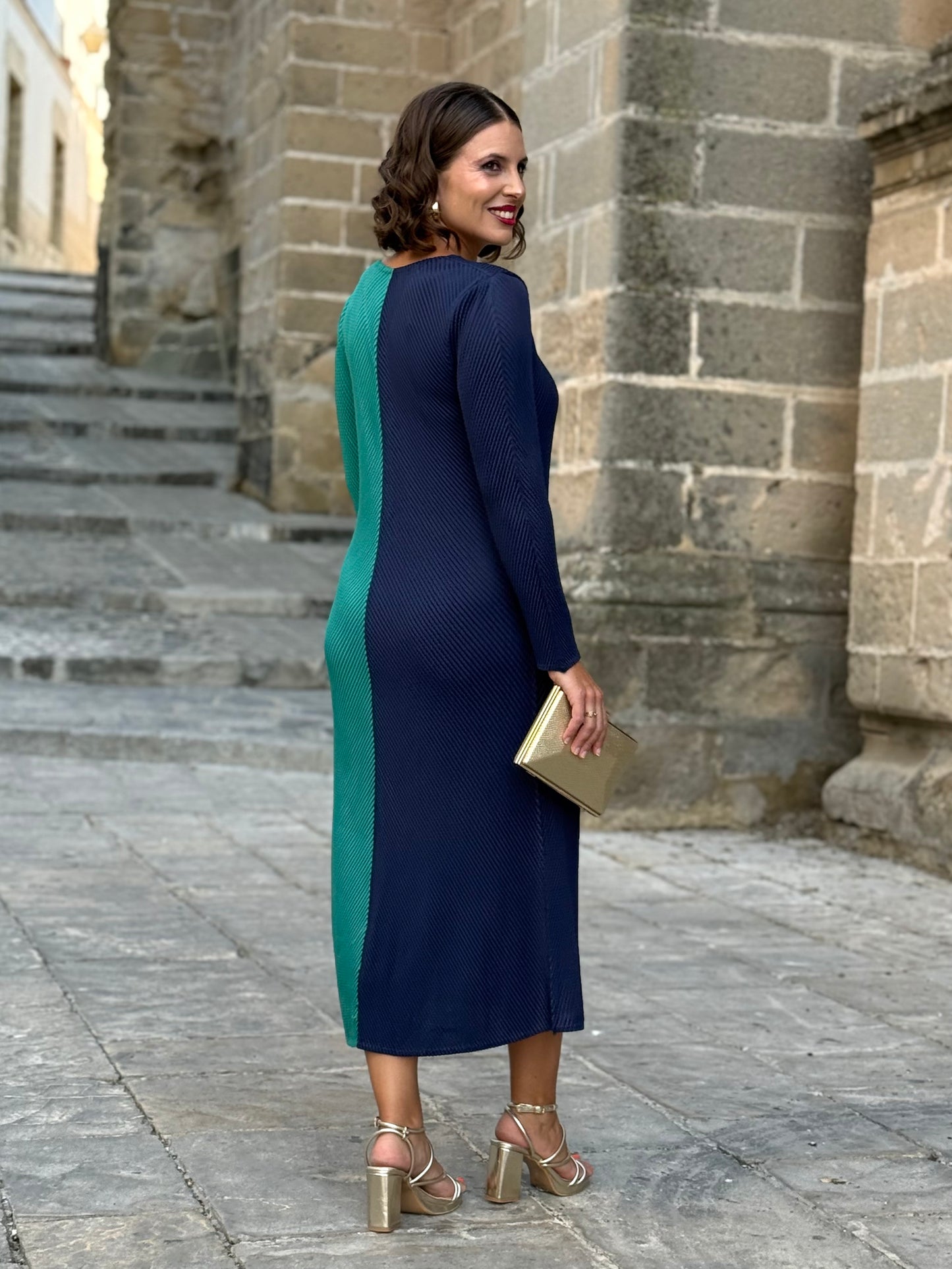 Vestido Bicolor Verde/Marino