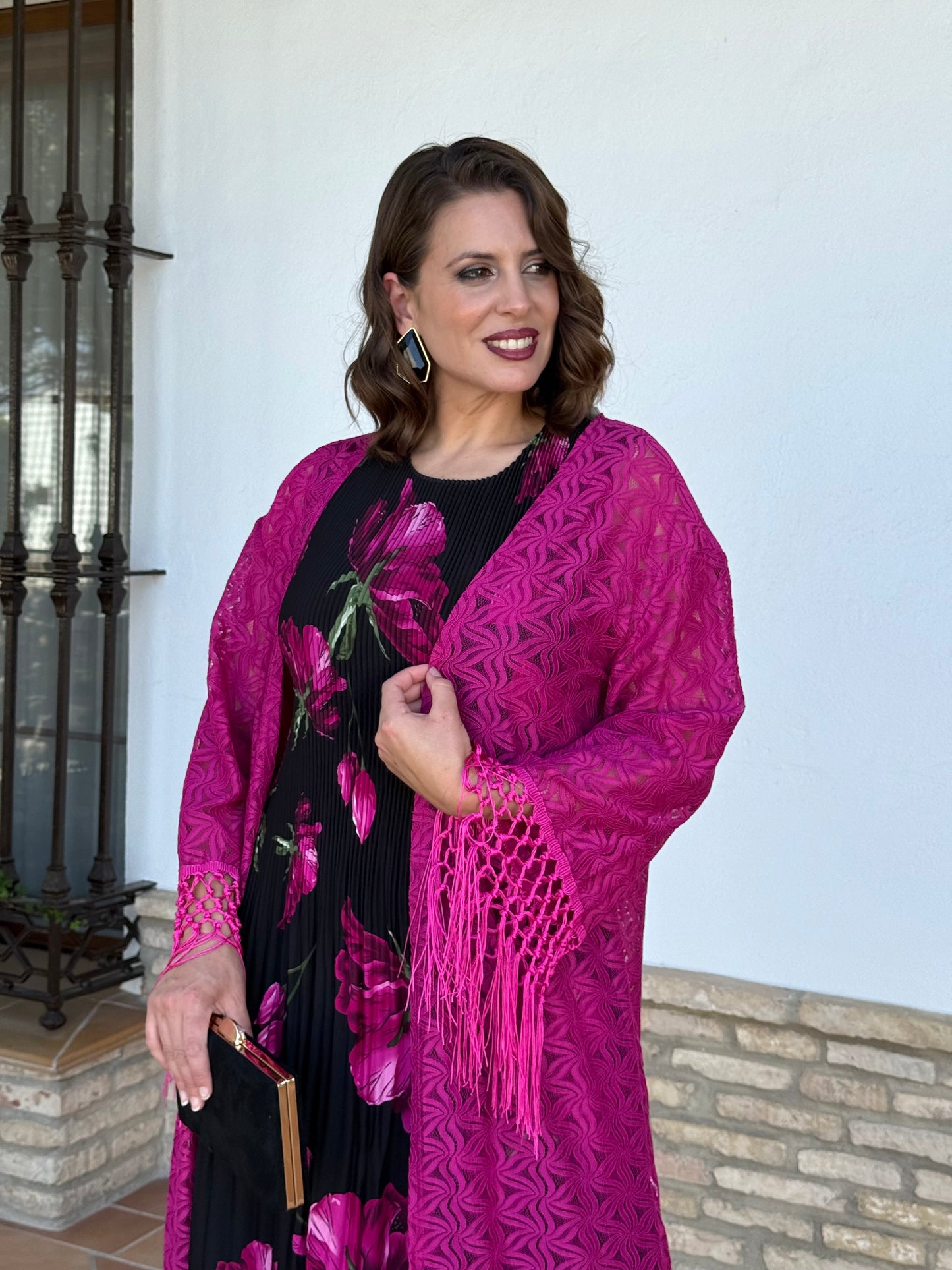 Kimono Chal De Encaje Buganvilla