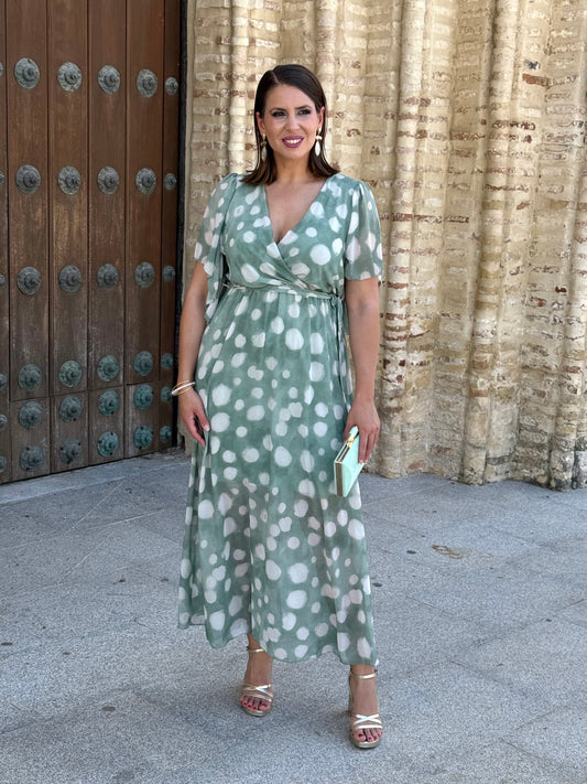 Vestido Sabina M/C Lunar Verde agua