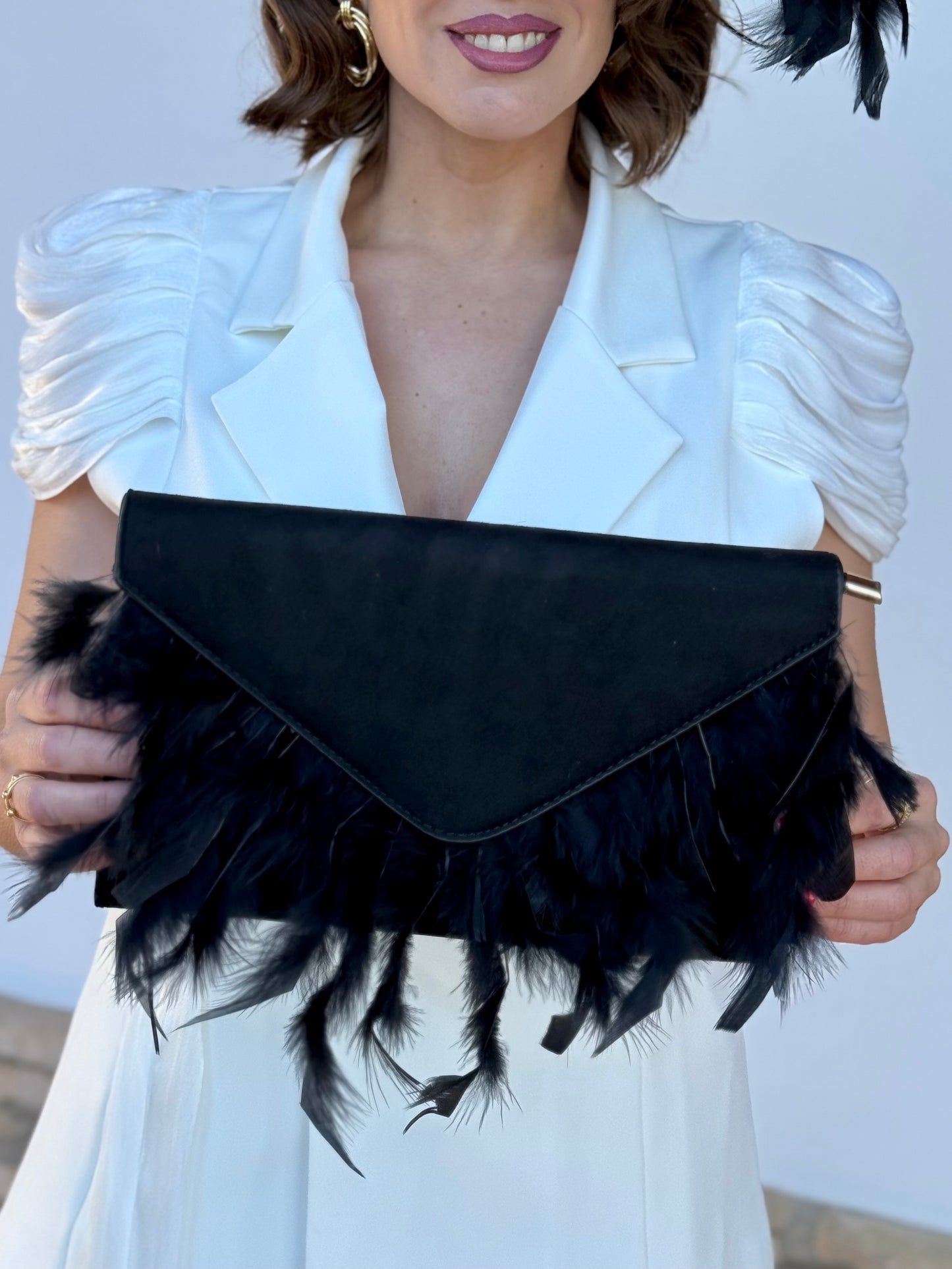 Bolso Lina Plumas Negro