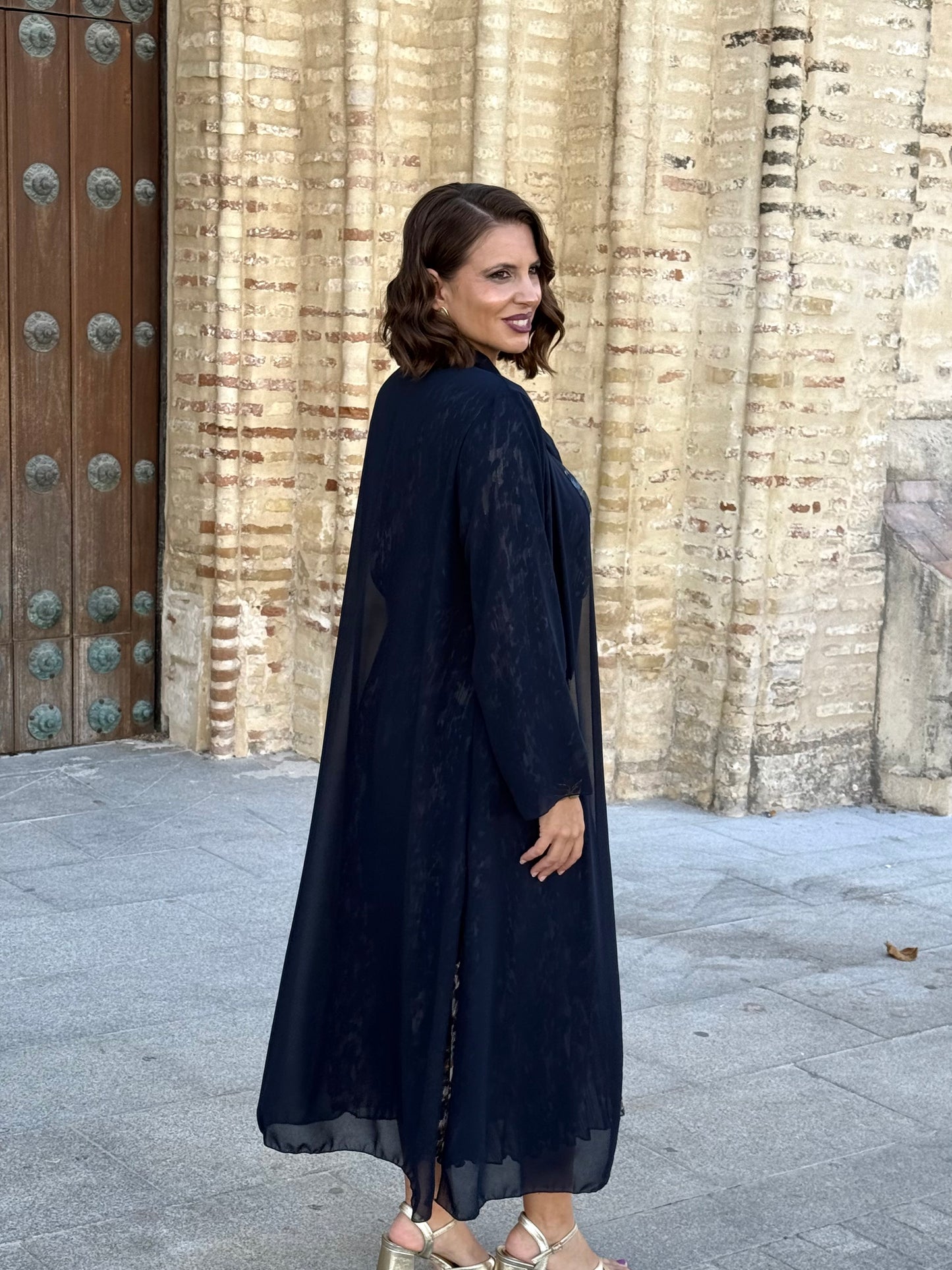 Kimono de Gasa Lazo Azul Marino