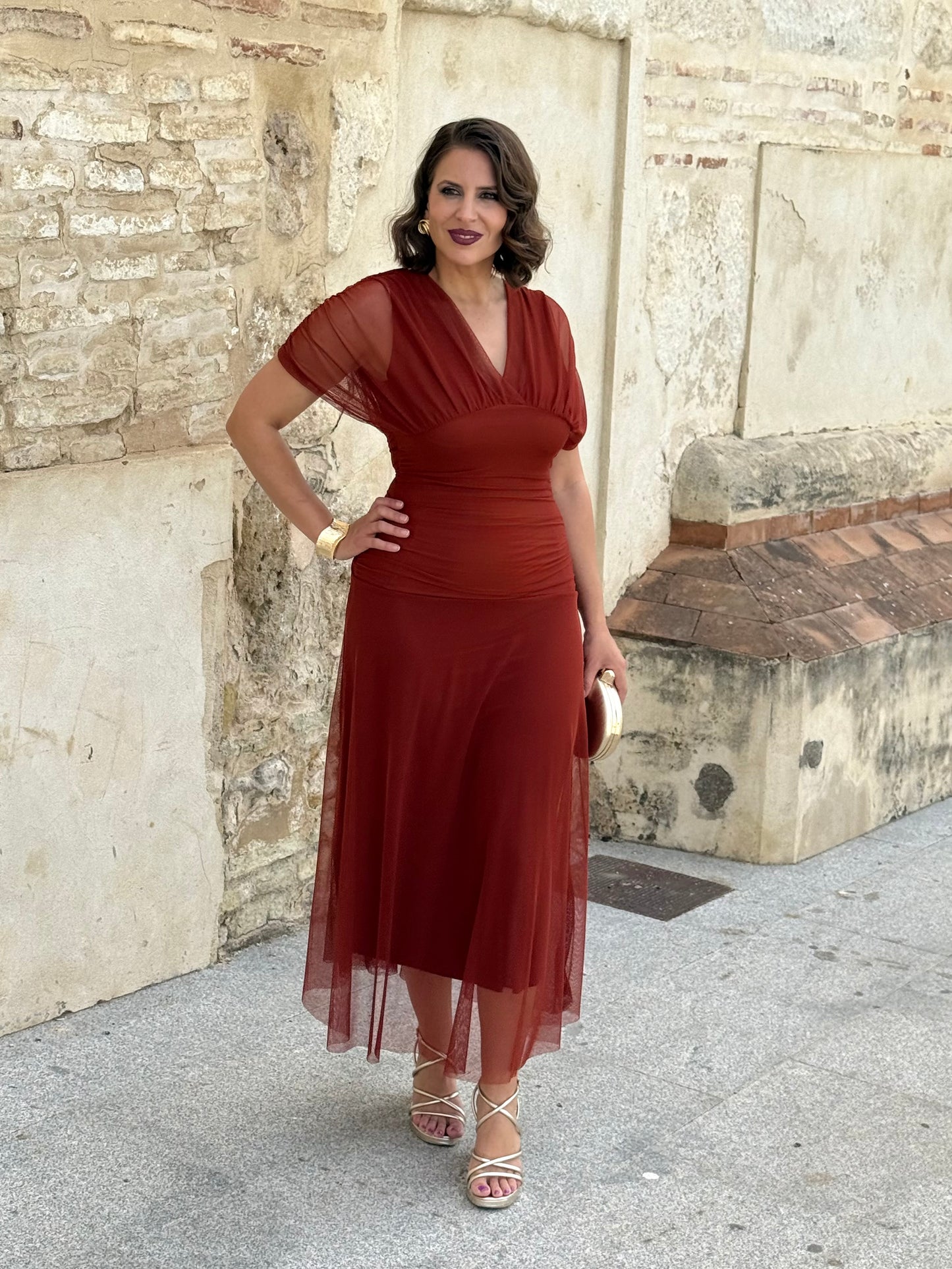 Vestido Graciela M/C Teja