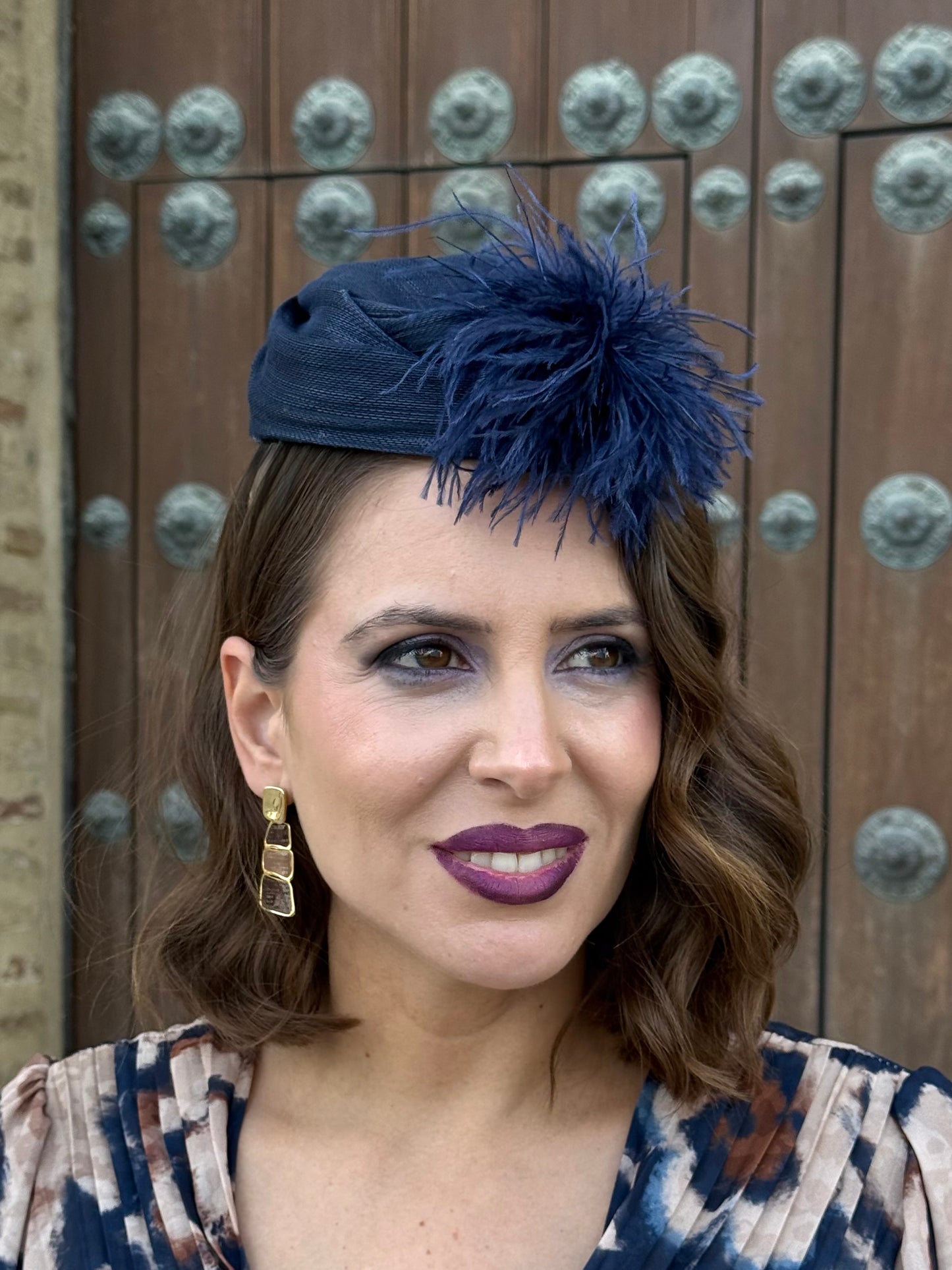 Tocado con plumas Azul Marino