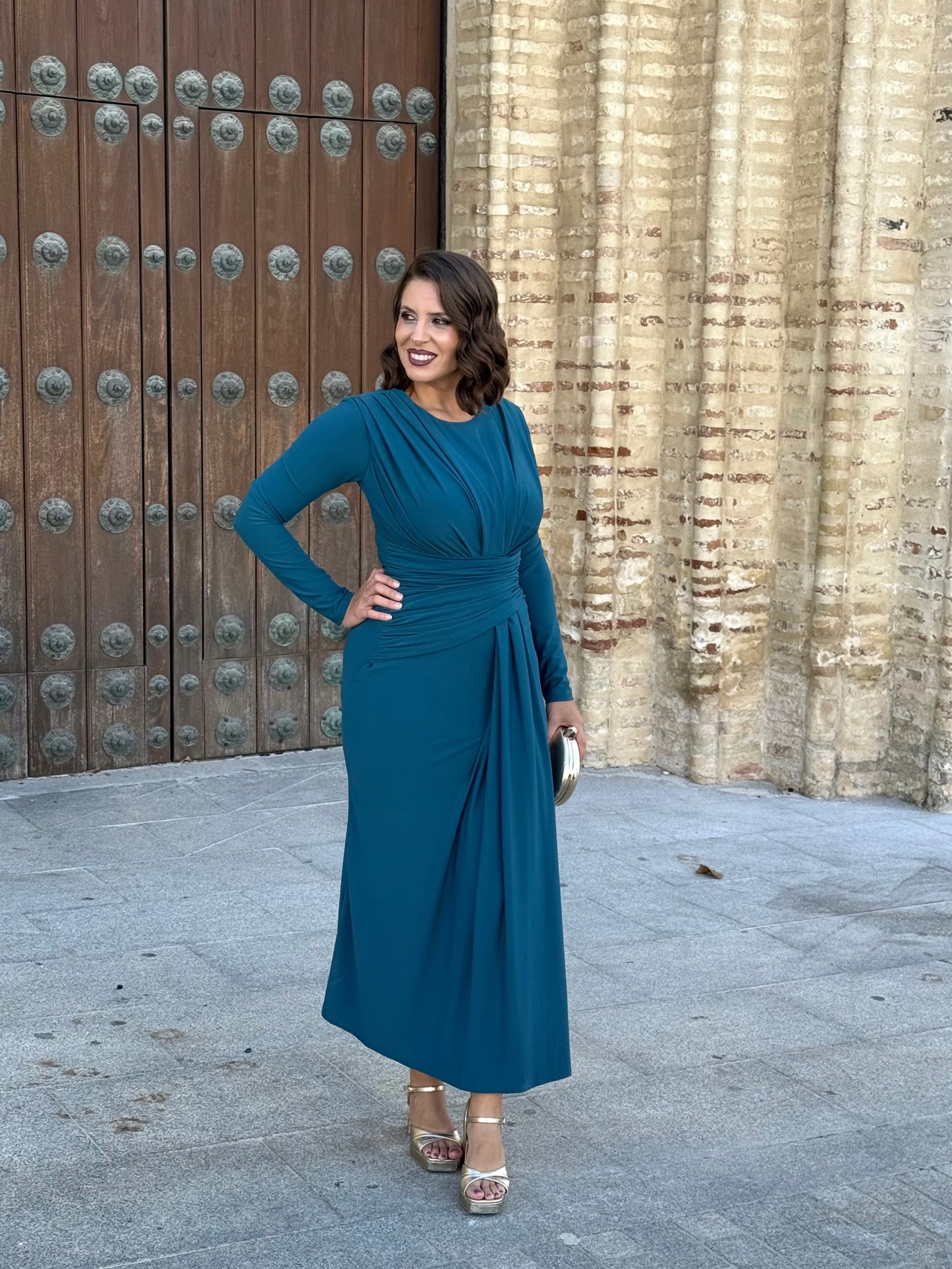 Vestido Drapeado Petróleo