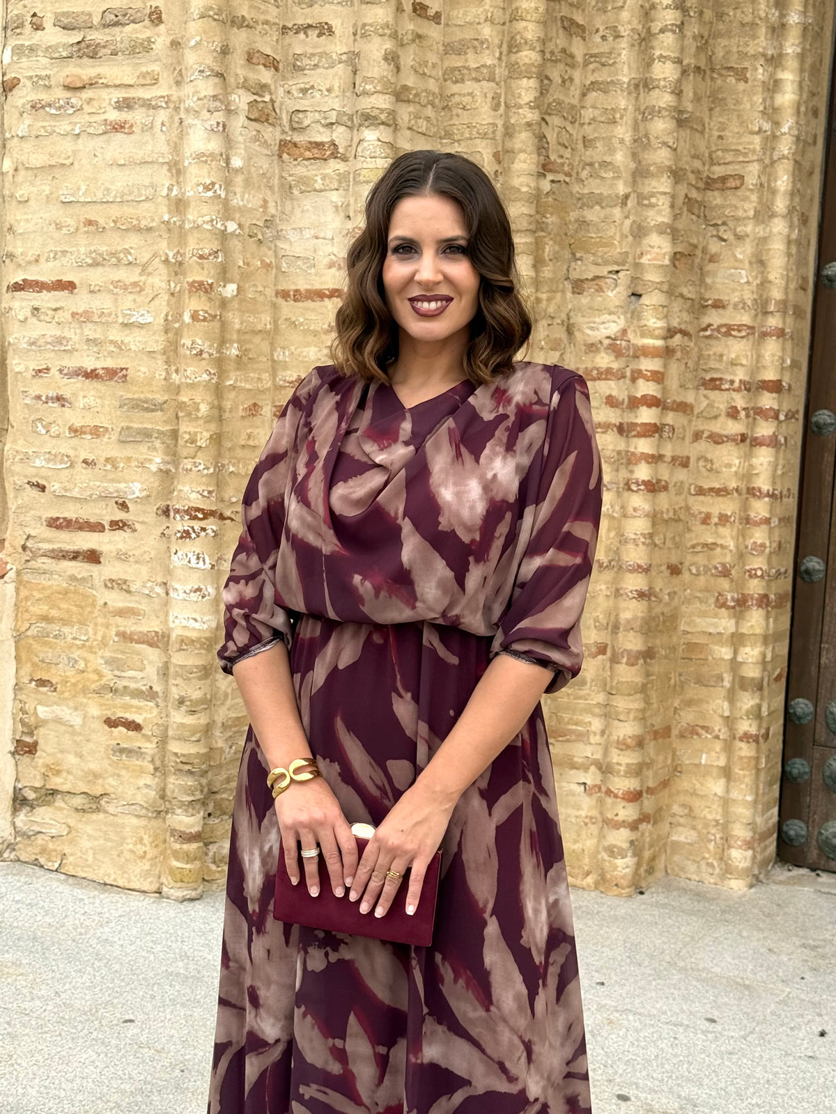 Vestido Miriam Hojas Burdeos