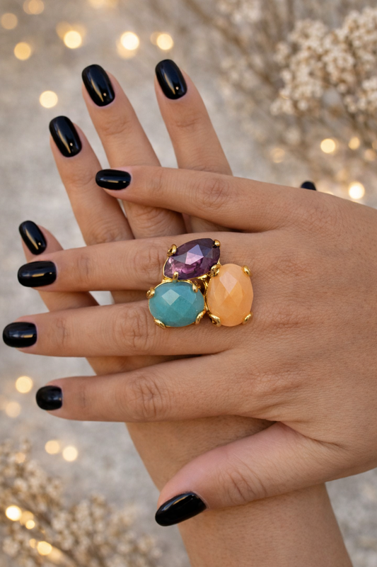 Anillo Trilogía Morado/Verde mar
