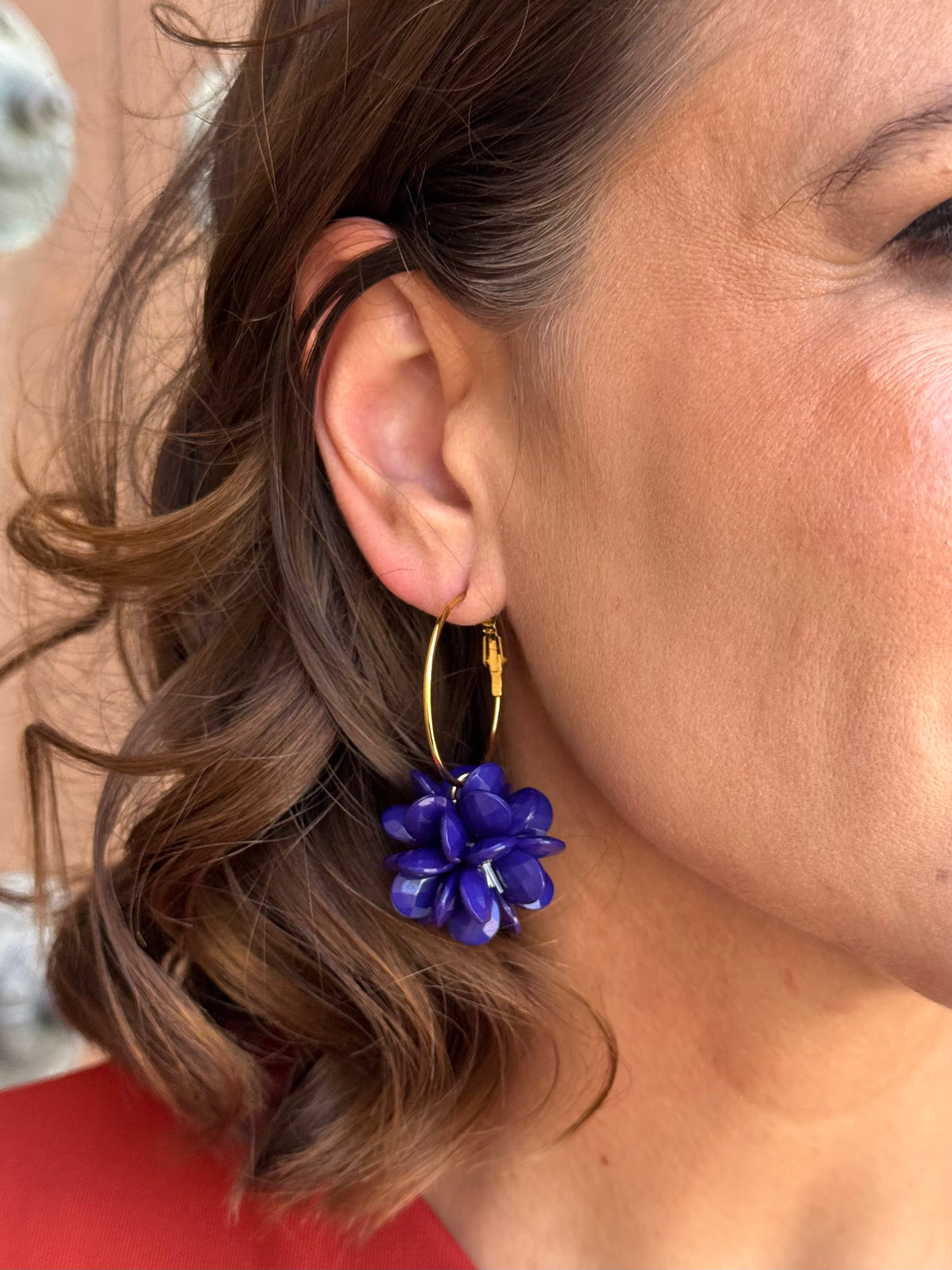 Pendientes Aro Flor Azul Marino