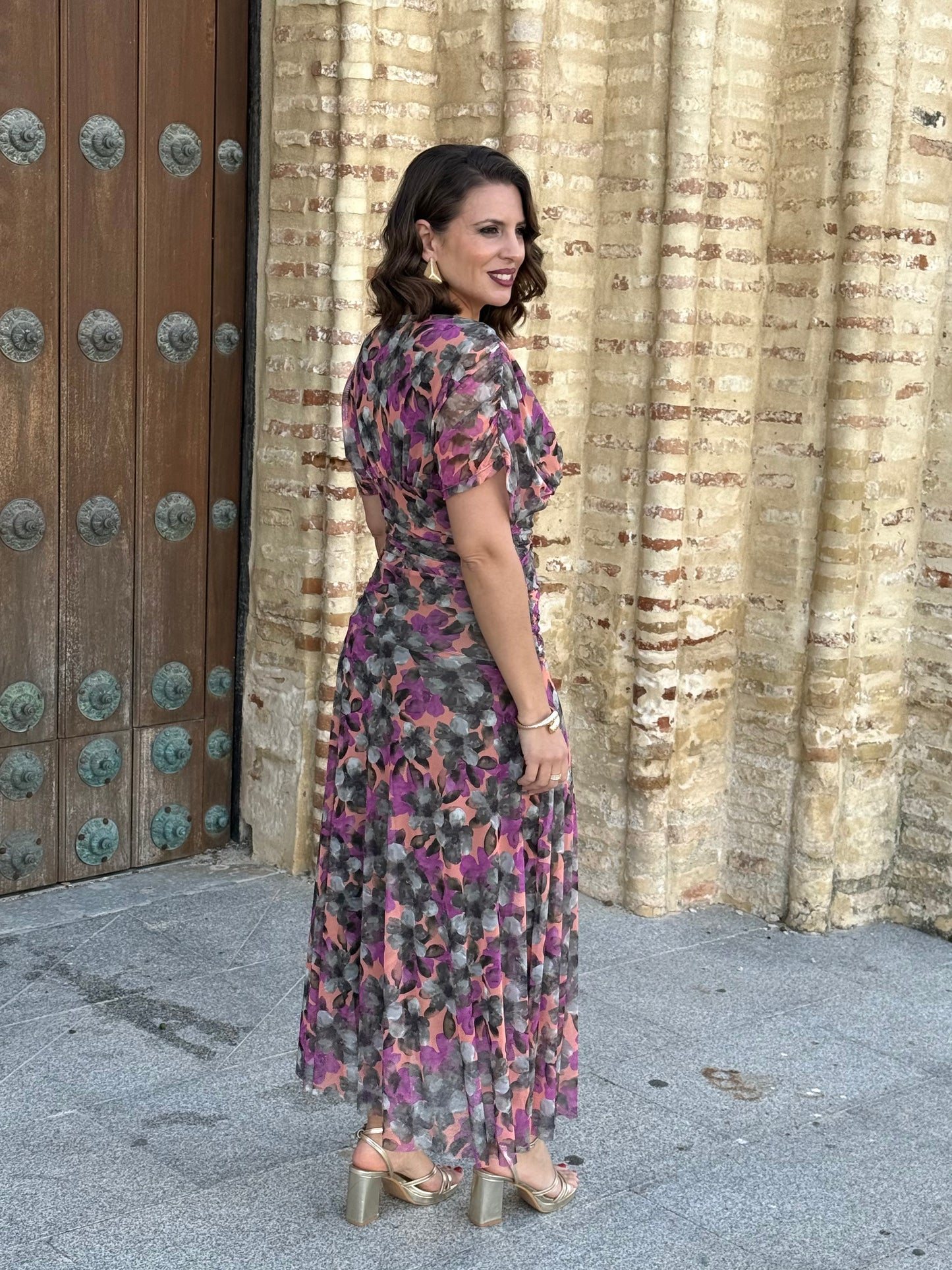 Vestido Graciela Estampado Verde/Buganvilla