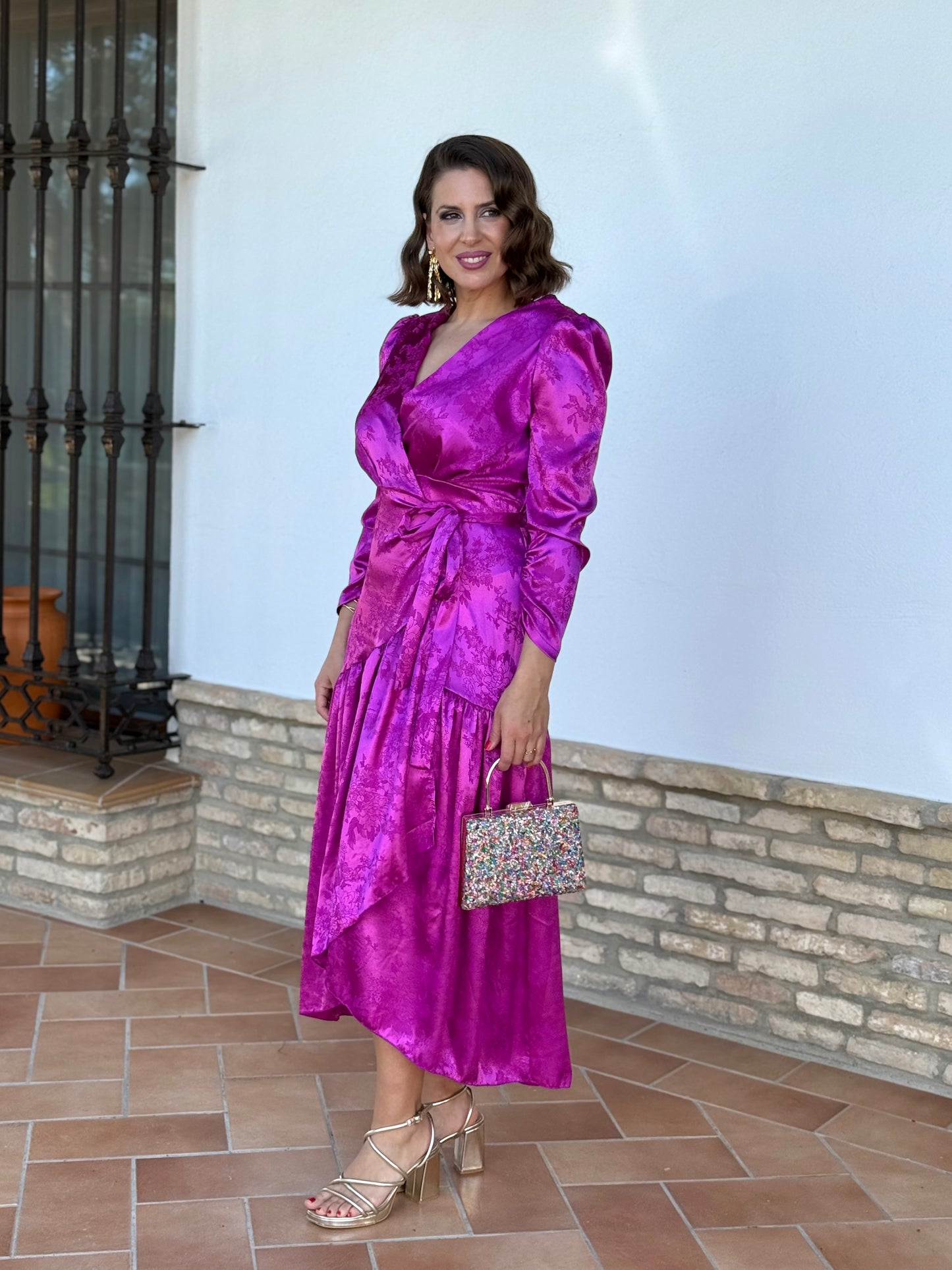Vestido Jacquard Cruzado Verde kaki
