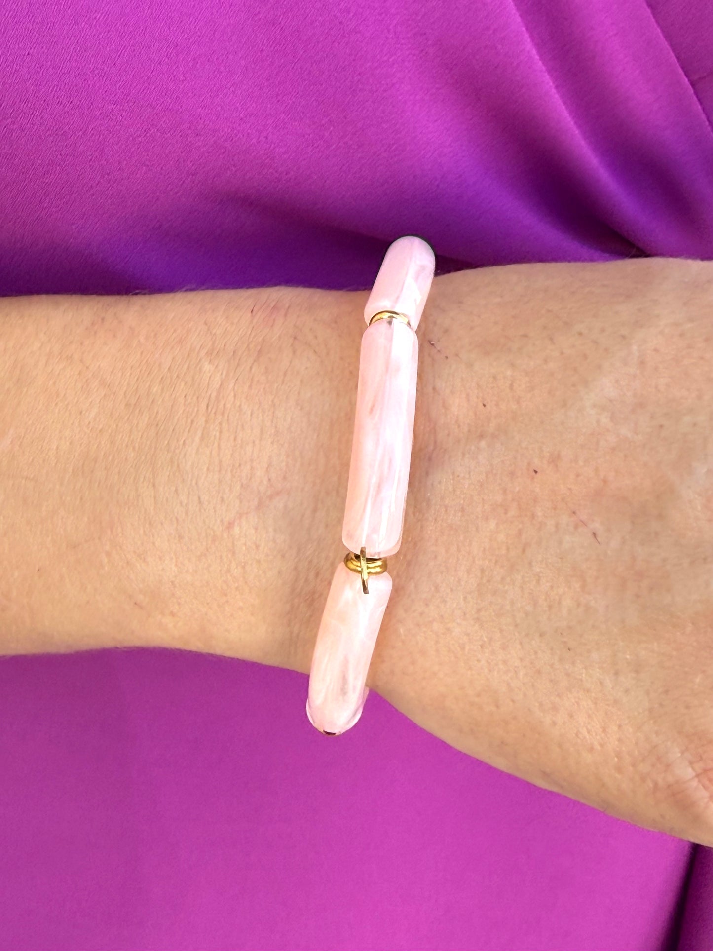 Pulsera Linda Rosa Efecto Piedra