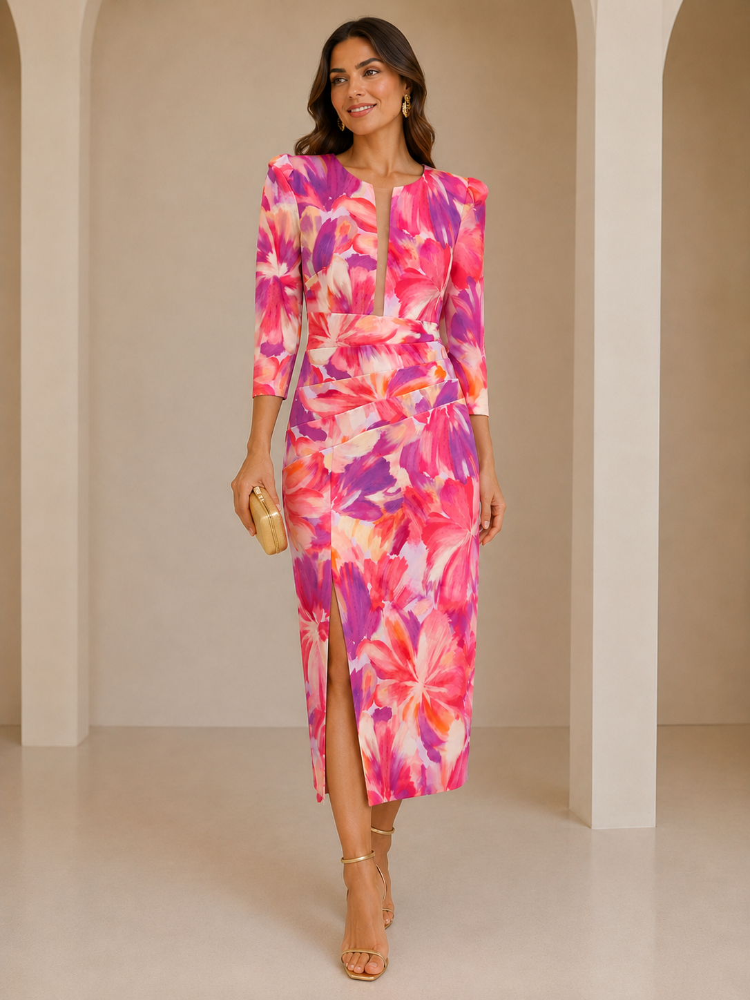 Vestido estampado floral con hombreras