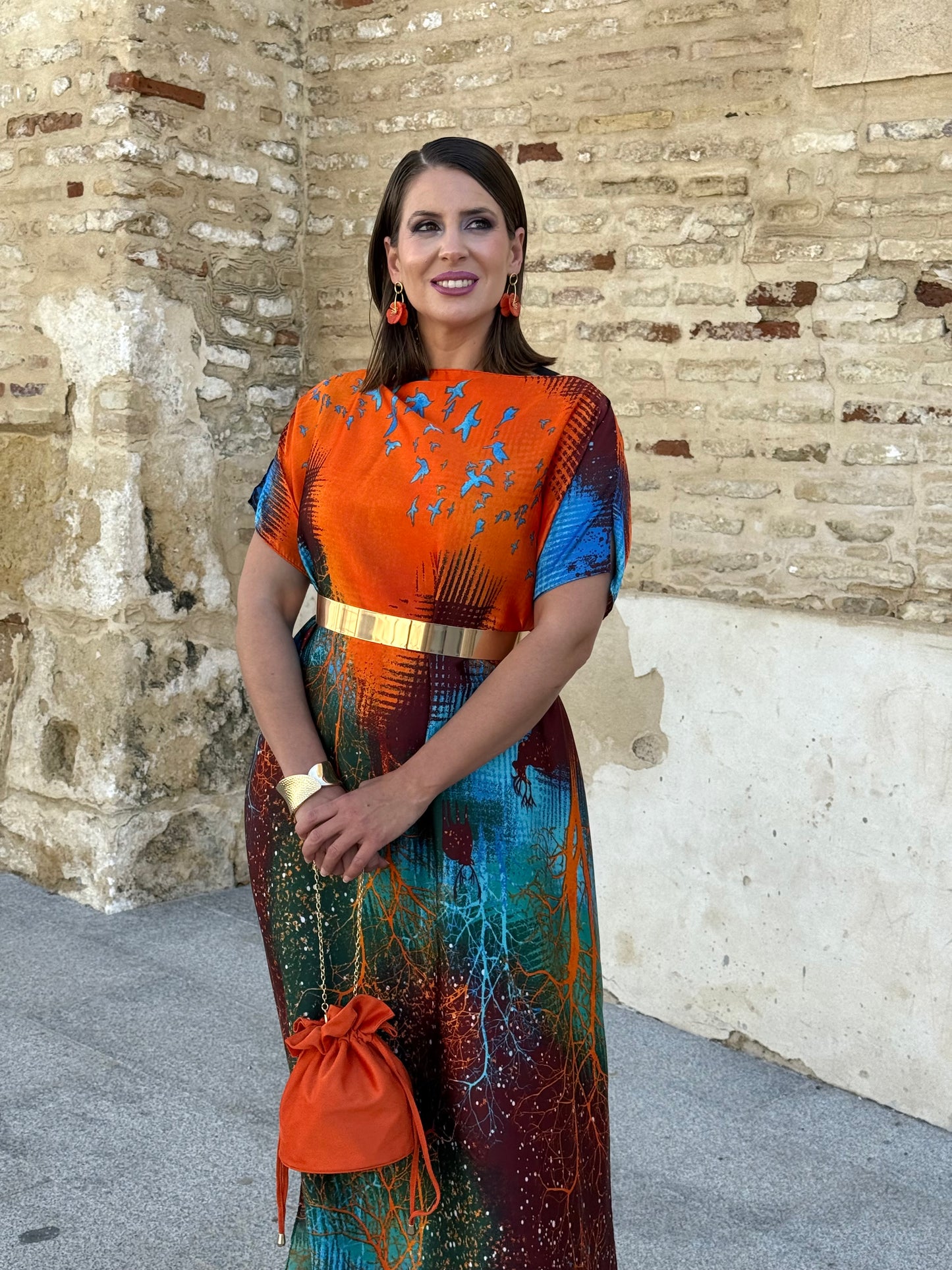 Vestido Elvira Turquesa/Naranja