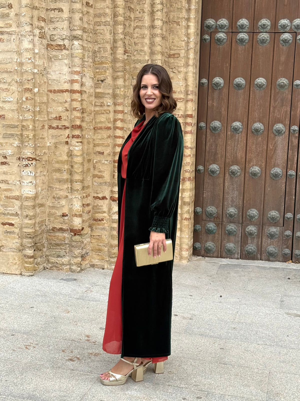 Kimono Karina Terciopelo Verde Botella