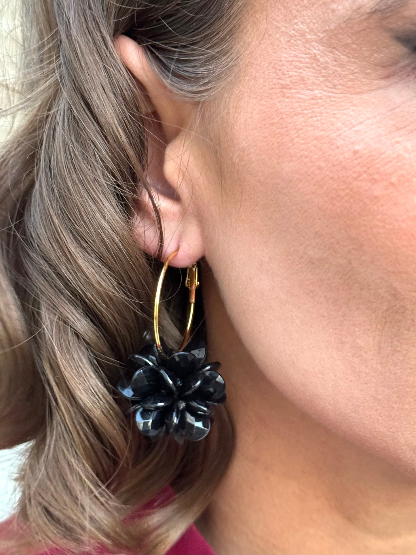 Pendientes Aro Flor Negro