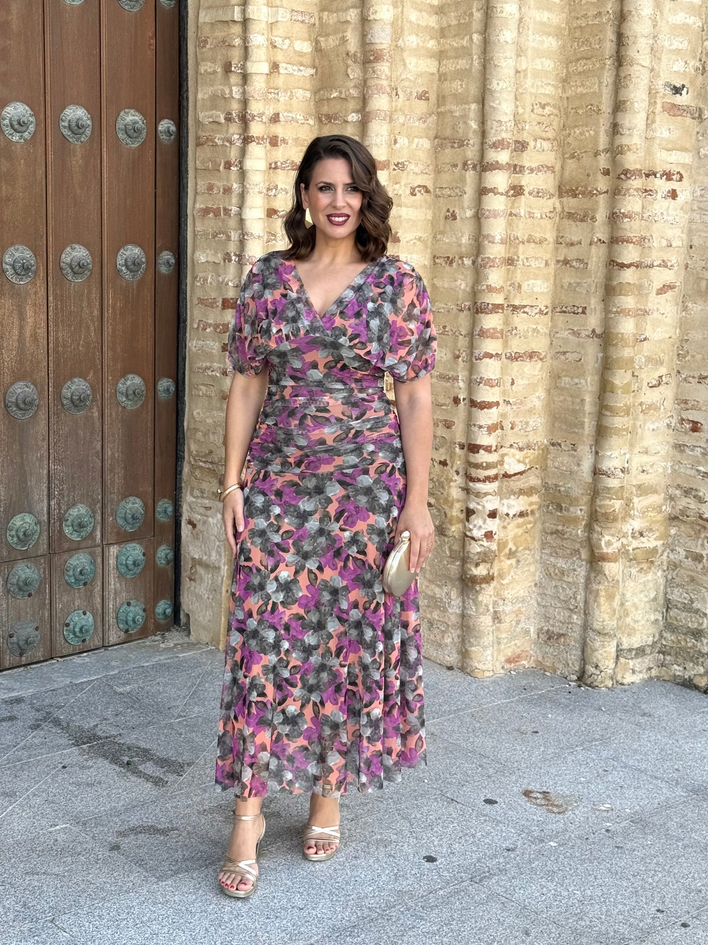 Vestido Graciela Estampado Verde/Buganvilla