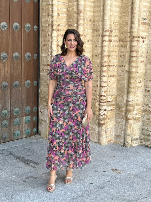 Vestido Graciela Estampado Verde/Buganvilla