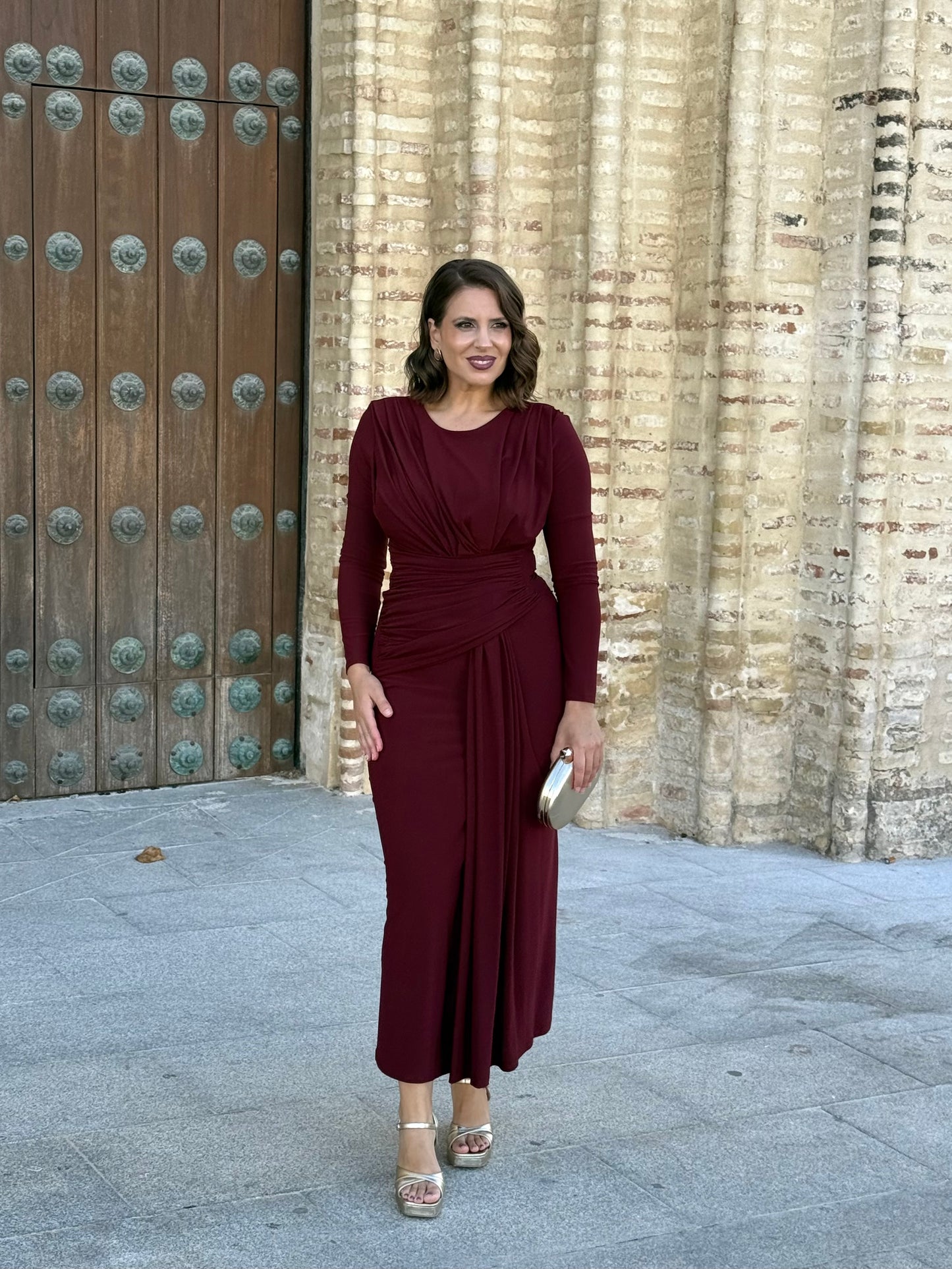 Vestido Drapeado Burdeos