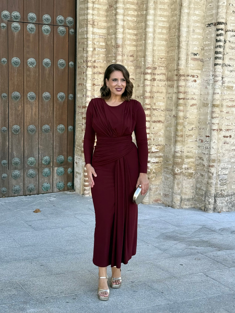 Vestido Drapeado Burdeos