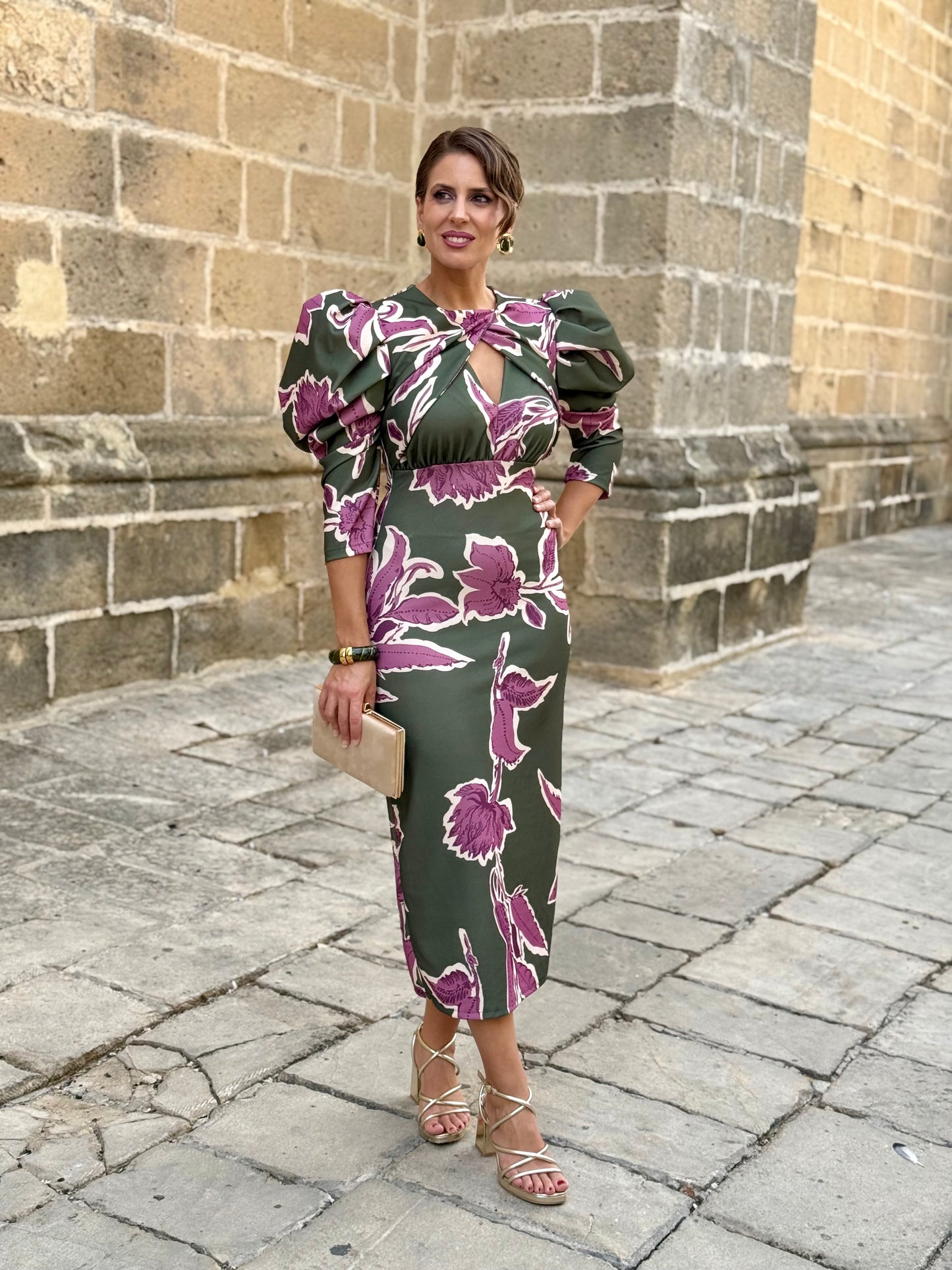 Vestido Estampado Floral Kaki