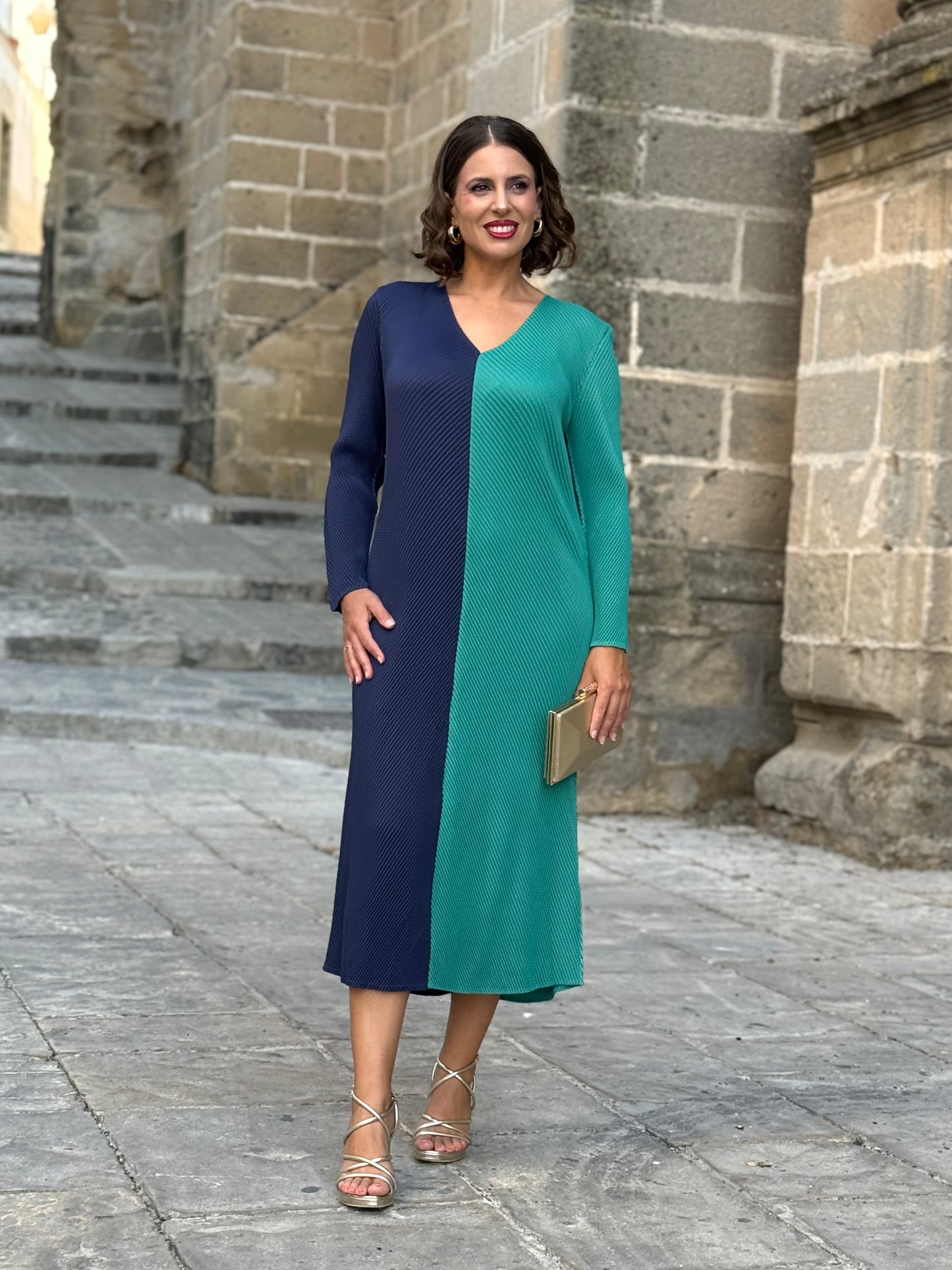 Vestido Bicolor Verde/Marino