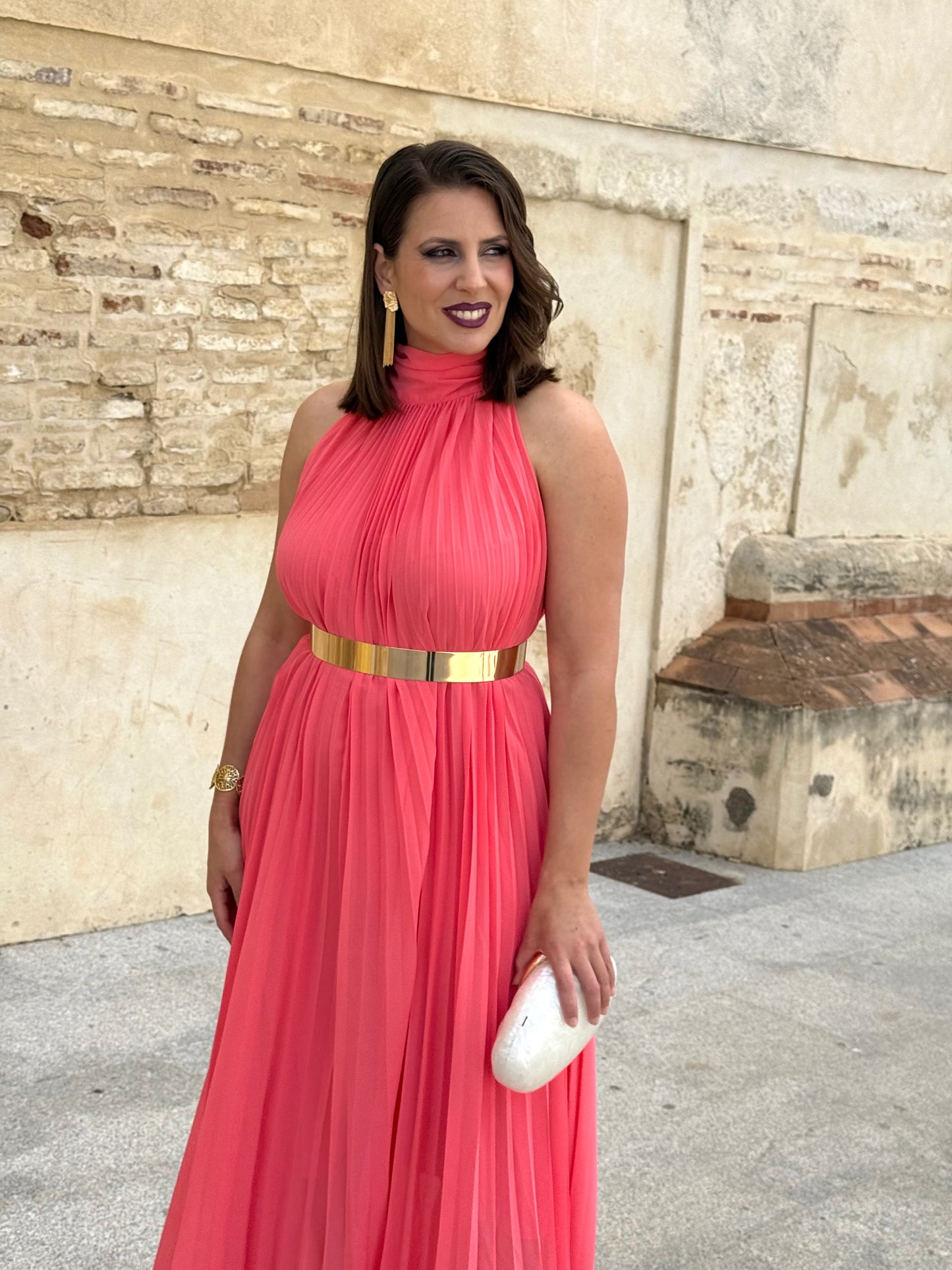 Vestido Grecia Plisado Coral