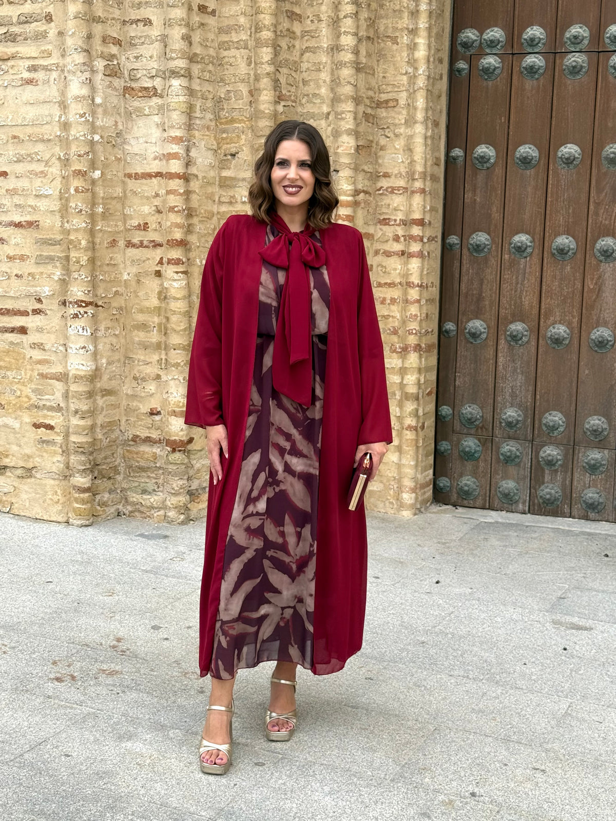 Kimono De Gasa Lazo Burdeos