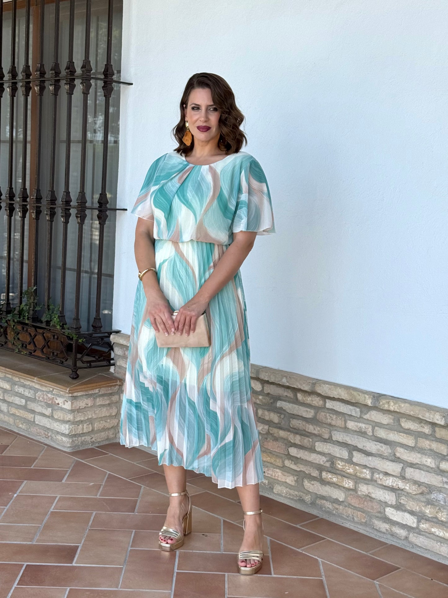 Vestido Niebla Estampado Agua Marina