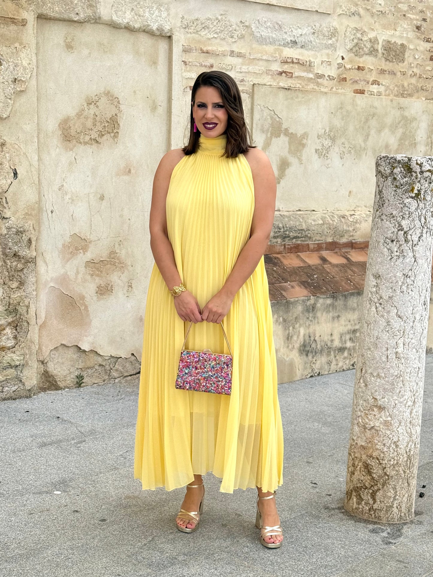 Vestido Grecia Plisado Amarillo