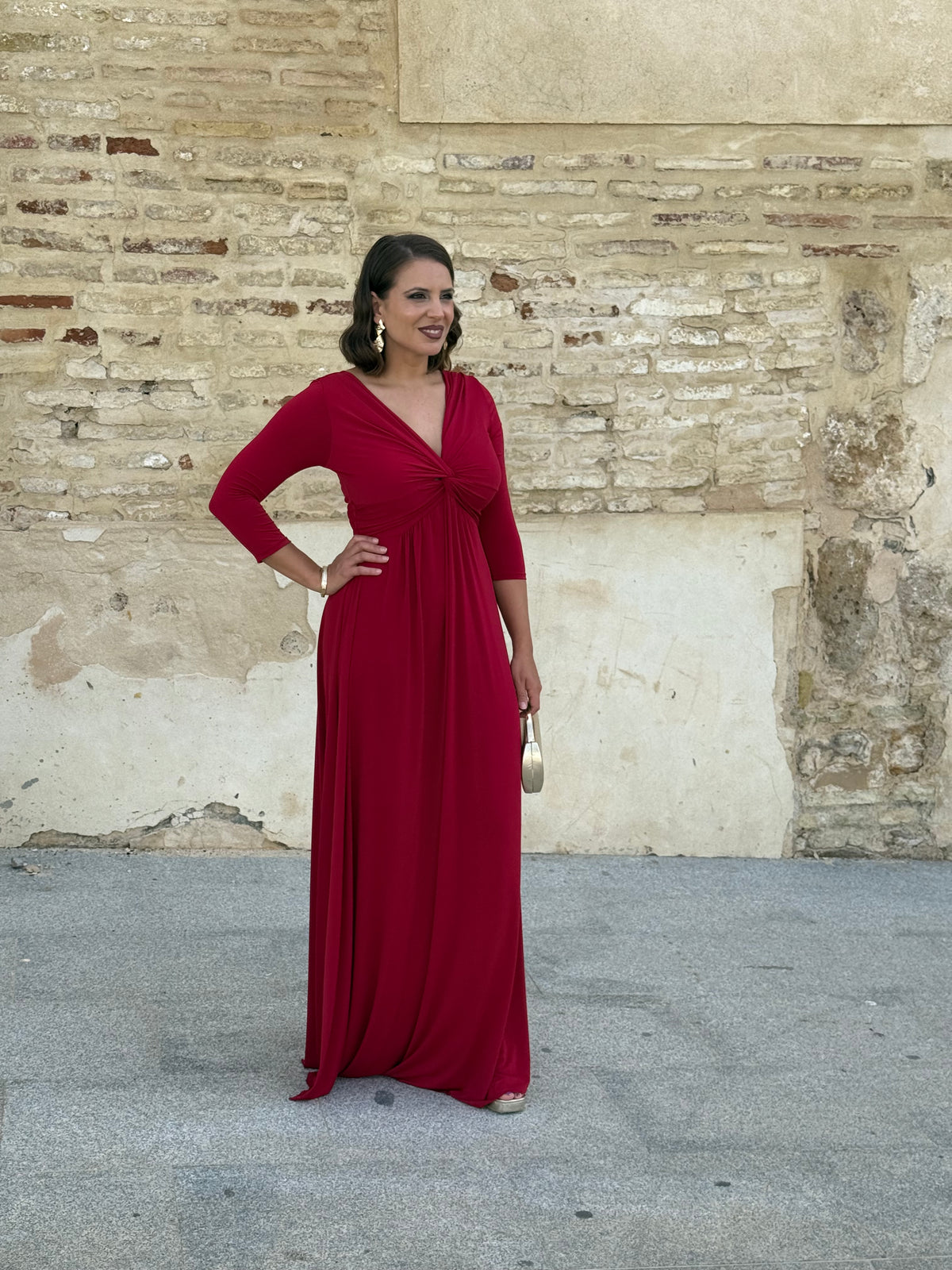 Vestido Zafira Manga Rojo Sangre
