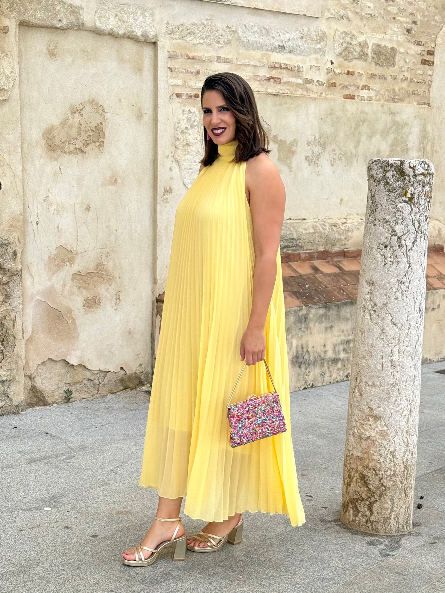 Vestido Grecia Plisado Amarillo