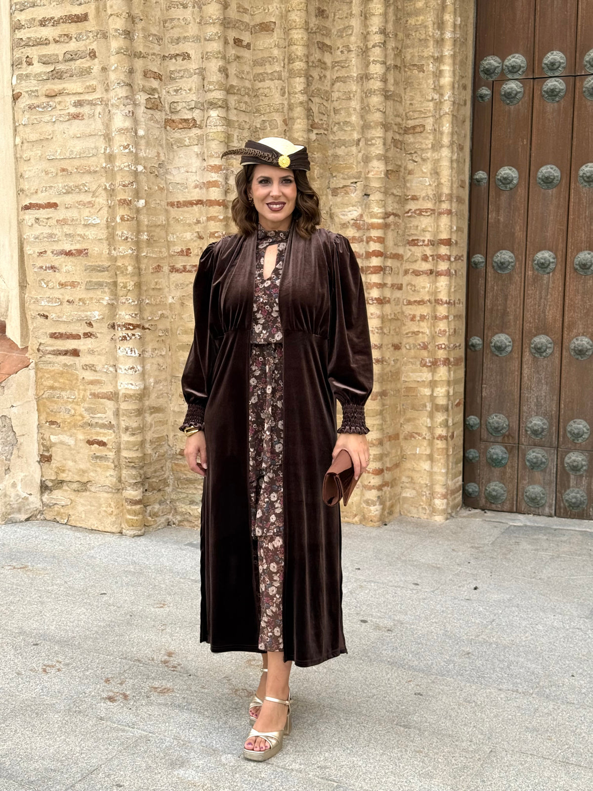 Kimono Karina Terciopelo Marrón