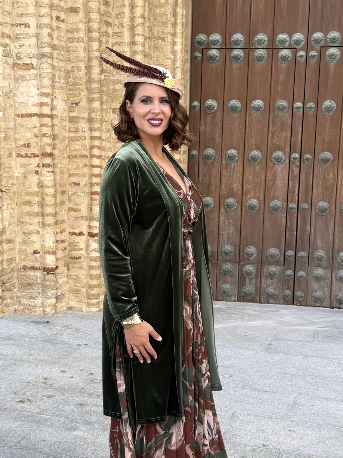 Kimono de Terciopelo Verde Kaki