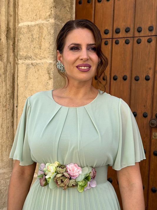 Cinturón Floral Verde Agua