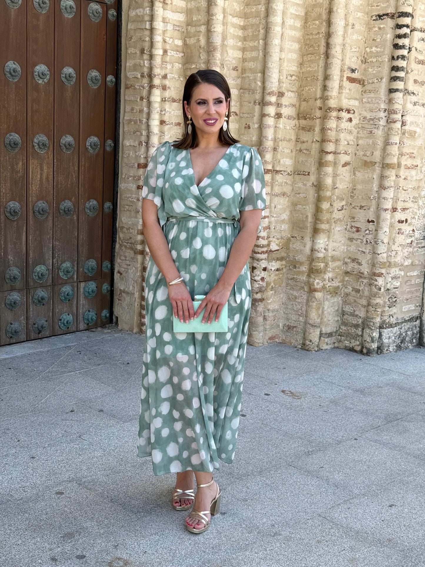 Vestido Sabina M/C Lunar Verde agua