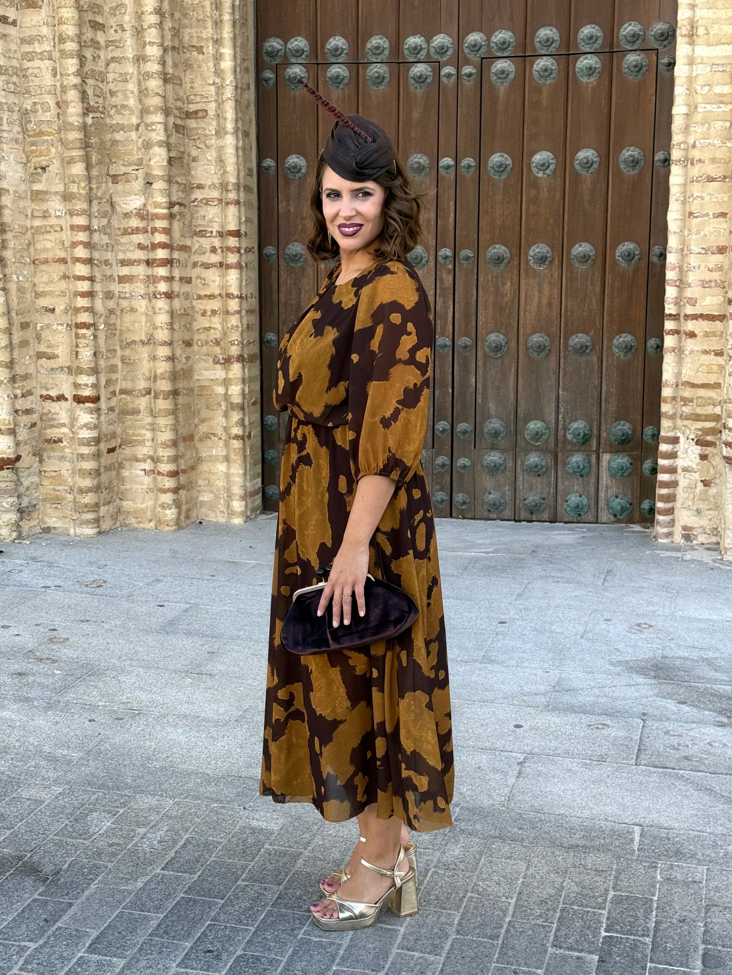 Vestido Miriam Estampado Mostaza