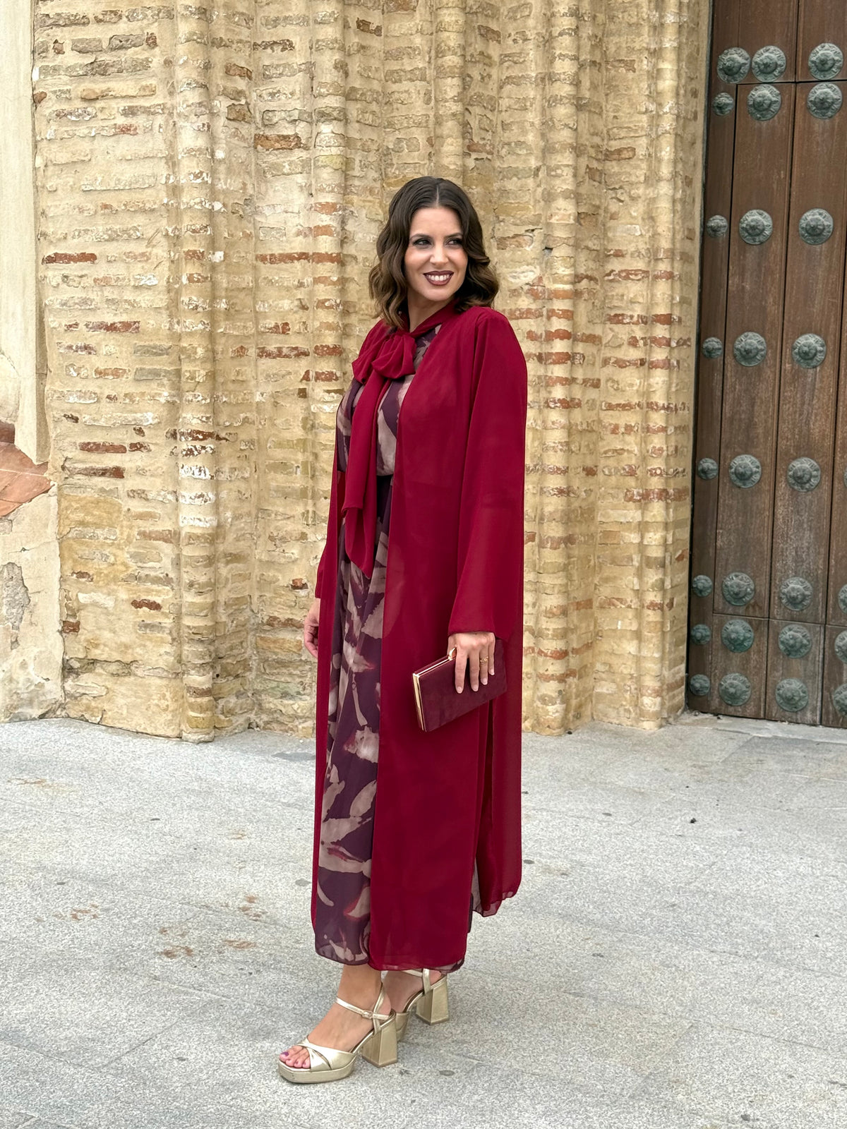 Kimono De Gasa Lazo Burdeos