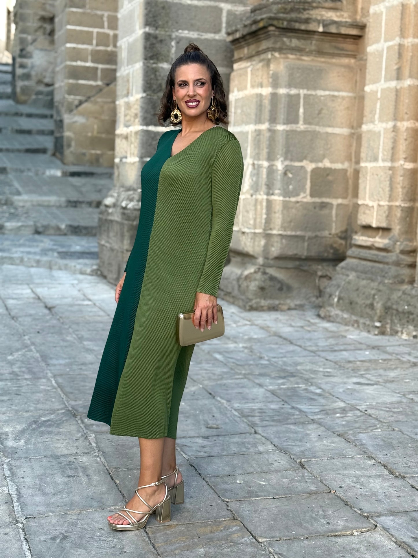 Vestido bicolor verde/kaki