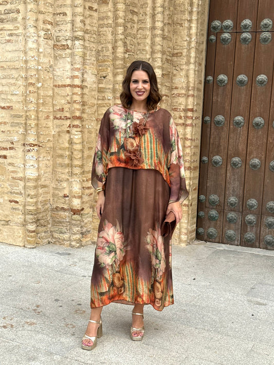 Vestido + Capa Samira Beige/Marrón