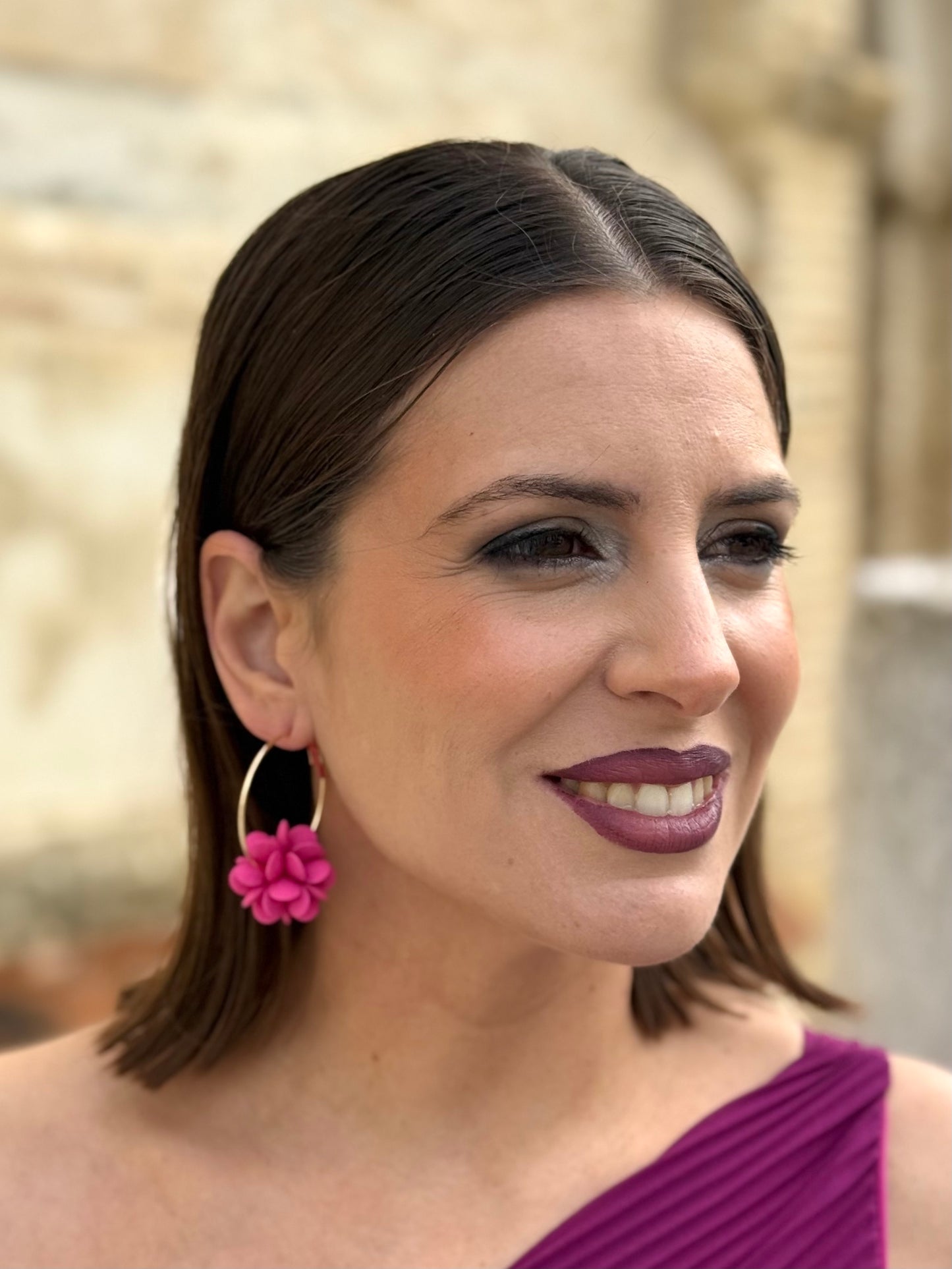 Pendientes Aro Flor Fucsia