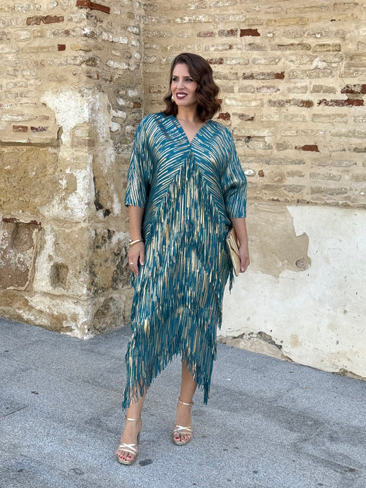 Vestido Messina Petróleo/Dorado