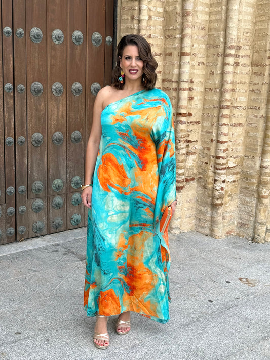 Vestido Casandra Turquesa/Naranja