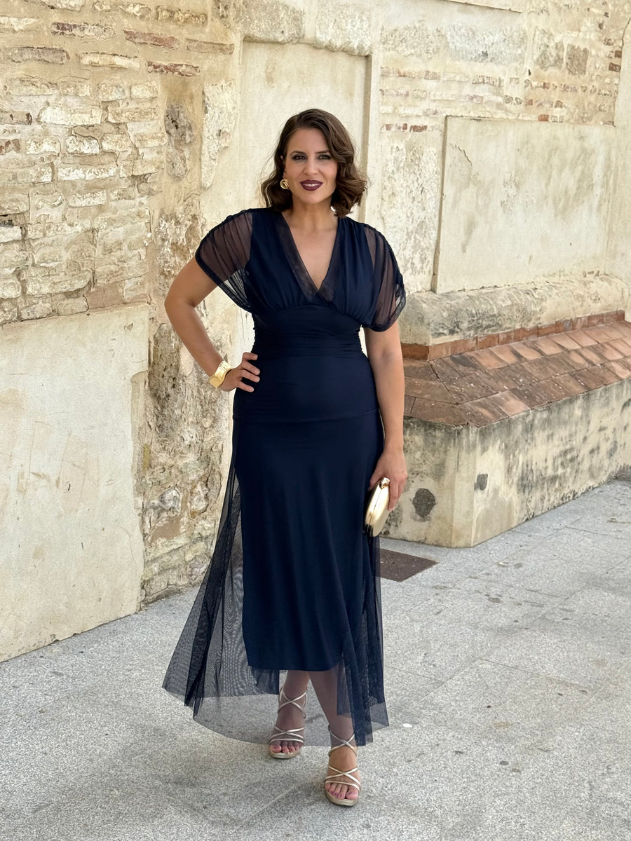 Vestido Graciela M/C Azul Marino