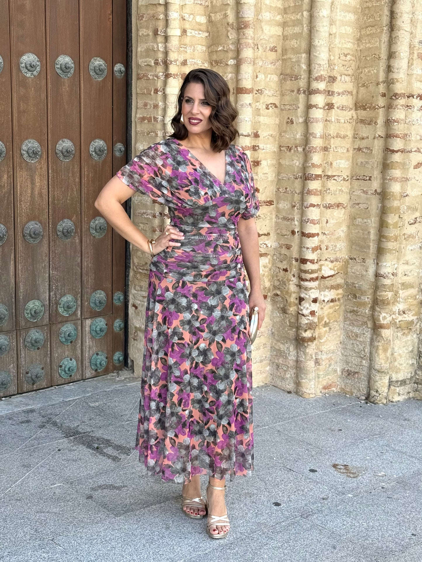 Vestido Graciela Estampado Verde/Buganvilla