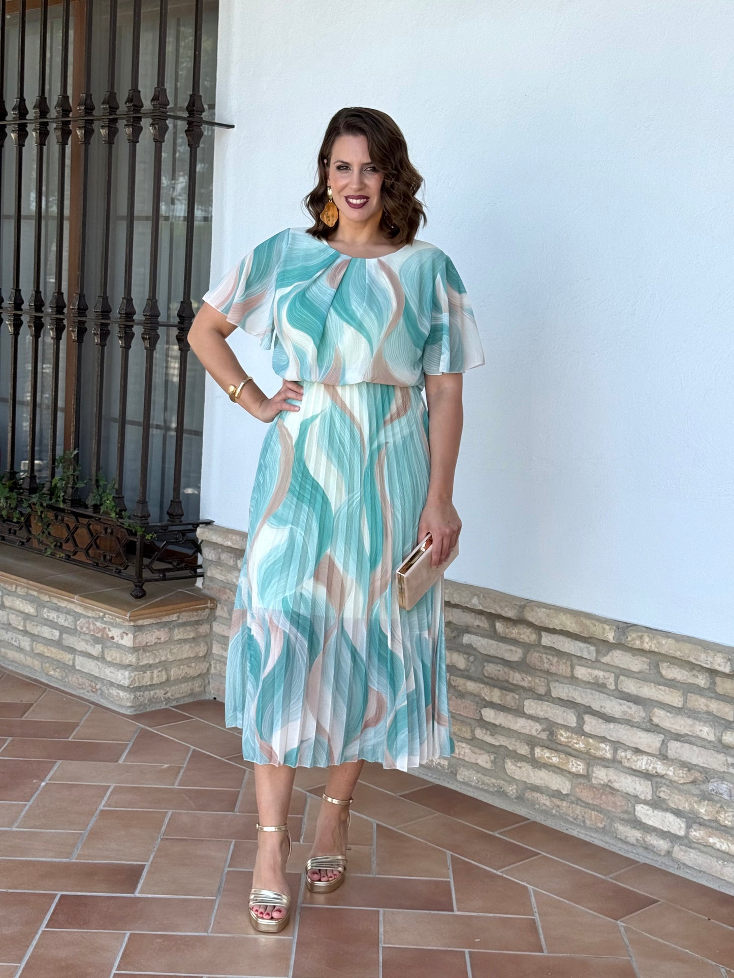 Vestido Niebla Estampado Agua Marina